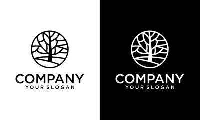 Creative circle Dry tree vector logo. tree features. this logo is decorative, modern, clean and simple.