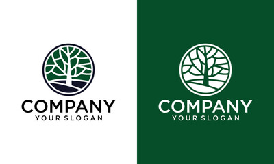 Creative circle Dry tree vector logo. tree features. this logo is decorative, modern, clean and simple.