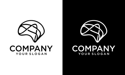 Brain Logo silhouette design vector template linear style. Brainstorm think idea Logotype concept outline icon.