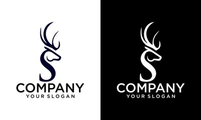 Initial Letter S Simple Deer Head Logo Design Vector Illustration Background