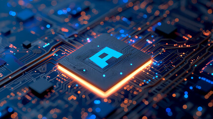 Fototapeta na wymiar Ai logo in computer chip, nanotechnology AI chip concept design.