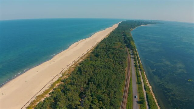 Panoramic view of Hel penisula in Poland at sunny summer day with baltic sea in the background