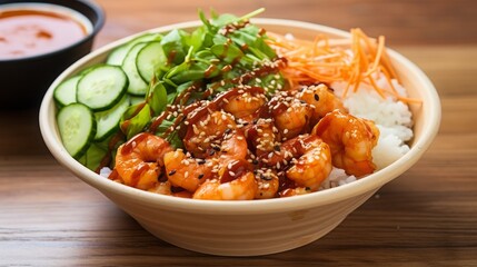 Delicious Shrimp Rice Bowl with Fresh Vegetables