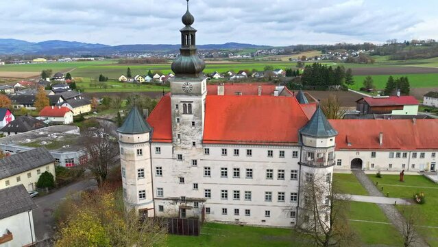 Hartheim Castle - Hartheim Killing Centre In Alkoven, Upper Austria - Drone Shot