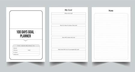 Editable 100 Days My Goal Planner Kdp Interior printable template Design. - obrazy, fototapety, plakaty