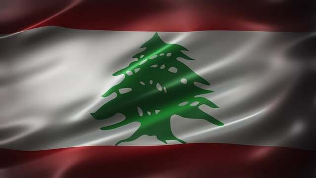 Lebanon CG flag, front view, flapping in the wind, realistic with a cinematic look and feel, with elegant silky texture. Seamless loop-able.