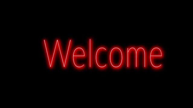 welcome text neon effect  led light animation on black background