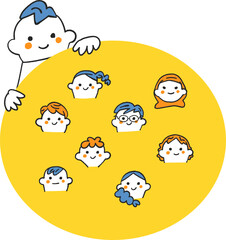 僕の友達　男の子も女の子もいて国籍や宗教の違う子もいるよ　セット　イラスト素材	
