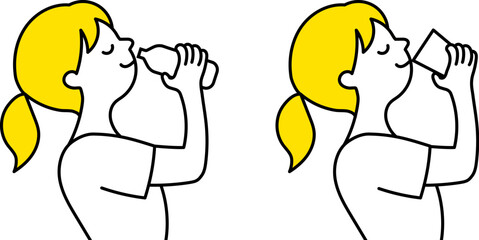 飲み物を飲む女性のイラストセット