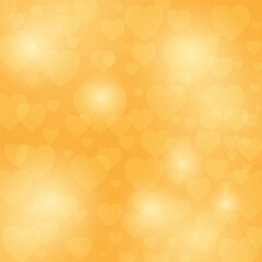 Golden romantic background. Yellow Gold Bokeh Heart, Greeting card design for Happy Valentines Day celebration. 
