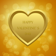 Greeting card design for Happy Valentine's day shiny background with golden love heart.