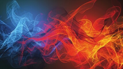  a red, blue, and yellow smoke swirls against a black background with a red and blue swirl on the left side of the image.