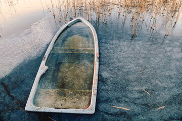 Row Boat Ice Cold - Water - Background - Sunset - Sunrise - Sundown - Sun - Landscape 