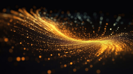 Digital Gold Particles Wave and light abstract background with shining floor particle stars dust. Futuristic glittering Luxury golden sparkling on black background.	
 - obrazy, fototapety, plakaty