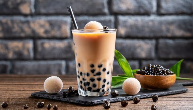 Boba Bliss: Close-Up of Delicious Bubble Milk Tea with Tapioca Pearls
