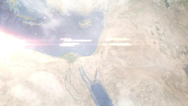 Zoom in from space and focus on Gaza, State of Palestine. 3D Animation. Background for travel intro. Elements of this image furnished by NASA.