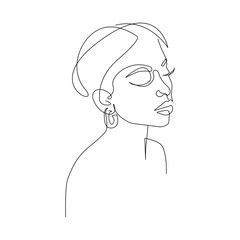Woman Head One Line Vector Drawing. Style Template with Abstract Female Face. Woman Silhouette in Modern Minimalist Simple Linear Style for Beauty and Fashion Design