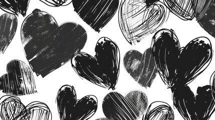 a black and white drawing of hearts on a white background with a black and white outline of hearts on a white background. - obrazy, fototapety, plakaty