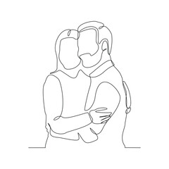 Continuous single line sketch drawing of romantic couple hugging together with love. One line art of valentine couple romance concept vector illustration
