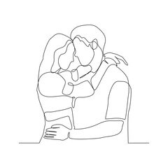 Continuous single line sketch drawing of romantic couple hugging together with love. One line art of valentine couple romance concept vector illustration
