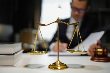 Partner lawyers or attorneys discussing a contract agreement. Successful businessmen have a...