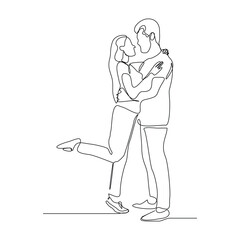 Continuous single line sketch drawing of romantic couple hugging together with love. One line art of valentine couple romance concept vector illustration