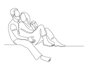 Continuous single line sketch drawing of romantic couple hugging together with love. One line art of valentine couple romance concept vector illustration
