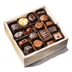 Assorted Box of Chocolate, Foods Illustration. Watercolor Style. AI Generated