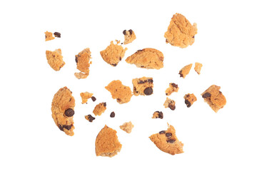 Scattered crumbs of chocolate chips on transparent background PNG