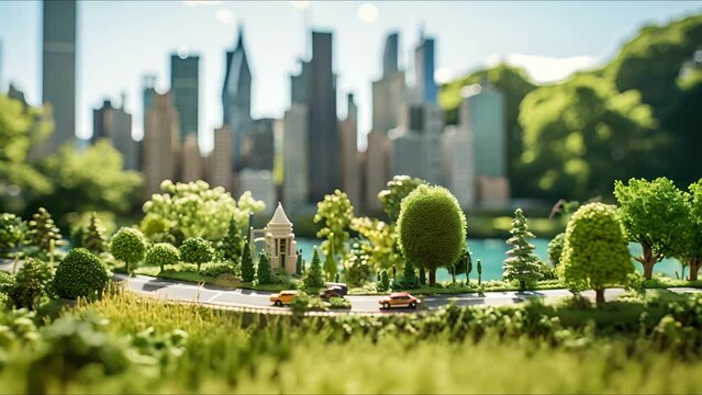 A detailed view of a city parks landscape, demonstrating the importance of incorporating green spaces into urban planning to mitigate challenges such as air pollution and concrete heat island