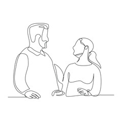 Continuous single line sketch drawing of romantic couple talking conversation together with love. One line art of valentine couple romance concept vector illustration