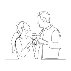 Continuous single line sketch drawing of romantic couple talking conversation together with love. One line art of valentine couple romance concept vector illustration