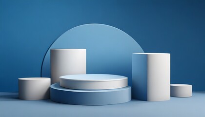 Sapphire Stage: Blue Background Frames Abstract Cylinder Pedestal