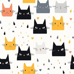Seamless pattern : Minimalist Cat Pattern with Geometric Shapes
