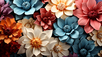 Flowers colorful collage 3d seamless repeat pattern - obrazy, fototapety, plakaty