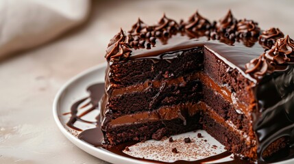  a piece of chocolate cake with chocolate frosting and sprinkles on a white plate with a fork.