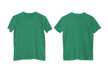 Unisex Plain Kelly Green V-Neck Short Sleeve T-Shirt with Transparent Background