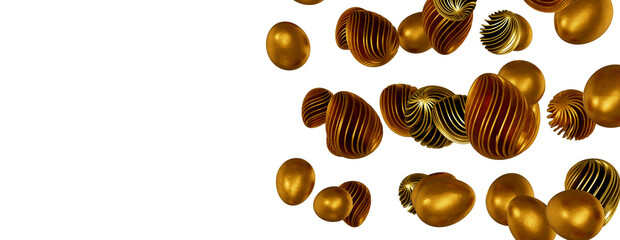 golden and silver eggs isolated on white background with shadow. Easter eggs