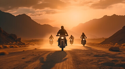 Motorcyclist riding on the road. Group of motorcycle riders riding toghether. Adventure and travel concept., - Powered by Adobe