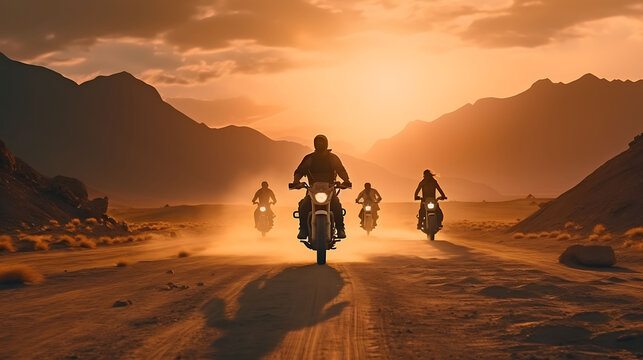 Motorcyclist riding on the road. Group of motorcycle riders riding toghether. Adventure and travel concept.,