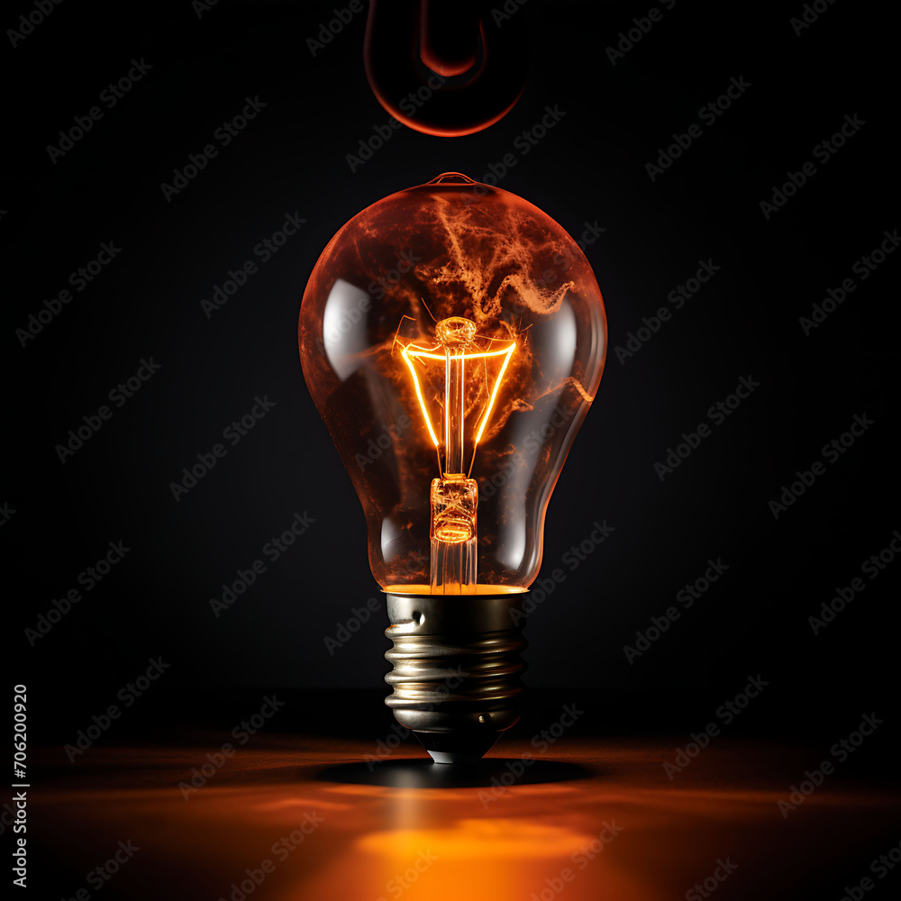 Wall mural one of lightbulb glowing among shutdown light bulb in dark area with copy space for creative thinkin