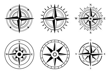 set of compass Compass Rose Sea Wind rose Silhouette  Nautical compass clipart compass star