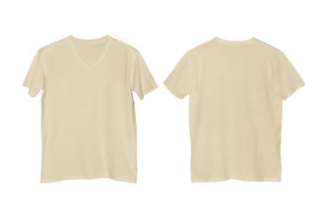 Unisex Plain Tan V-Neck Short Sleeve T-Shirt with Transparent Background