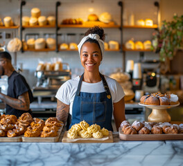 Young Baker Selling Pastries at the Front of Her Store, Small Business Owner Selling Baking