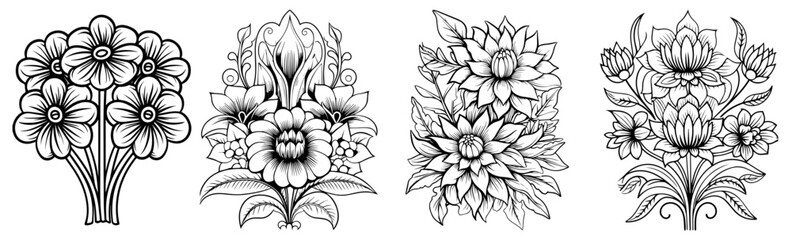 black and white sketch of flowers
