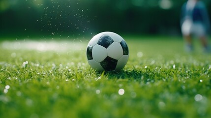 Naklejka premium Athlete in Action. Soccer Player Dribbling Ball Close-Up