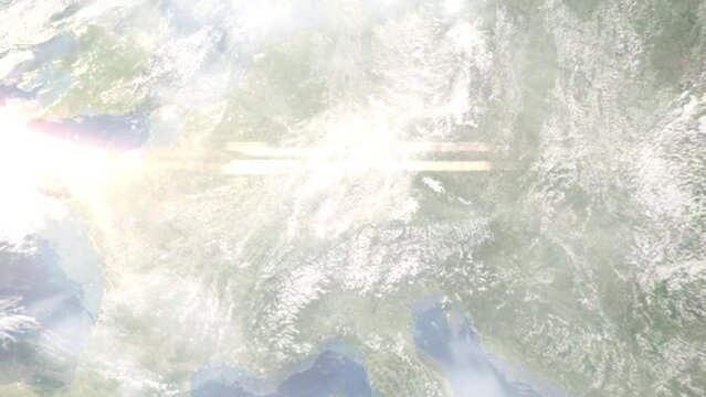 Zoom in from space and focus on Geislingen an der Steige, Germany. 3D Animation. Background for travel intro. Elements of this image furnished by NASA.