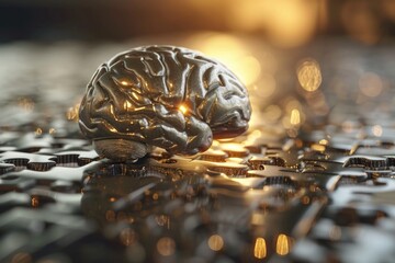 Brain from metallic puzzle - obrazy, fototapety, plakaty