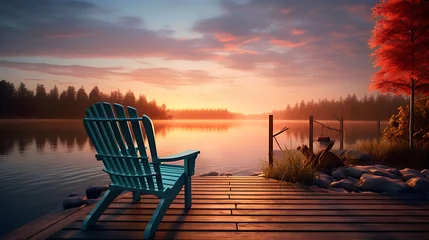 Foto auf Acrylglas Relaxed morning by the lake on the pier at sunrise © Sajid