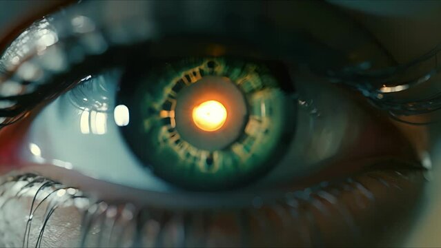 Extreme closeup of a patients eye as they undergo a retinal scan, utilizing advanced technology for early disease detection.